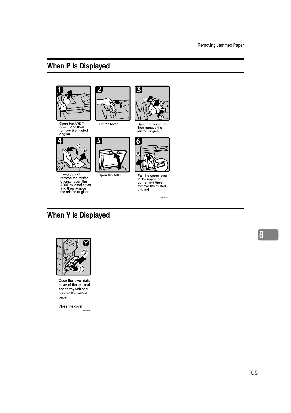 When p is displayed, When y is displayed, When p is displayed when y is displayed | Ricoh Aficio MP 2500 User Manual | Page 113 / 126