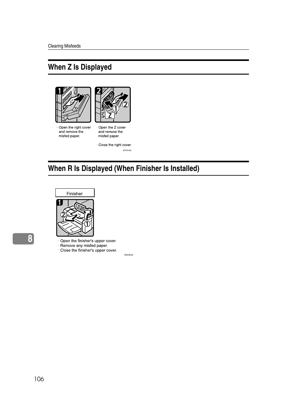 When z is displayed, When r is displayed (when finisher is installed) | Ricoh Aficio MP 2500 User Manual | Page 114 / 126