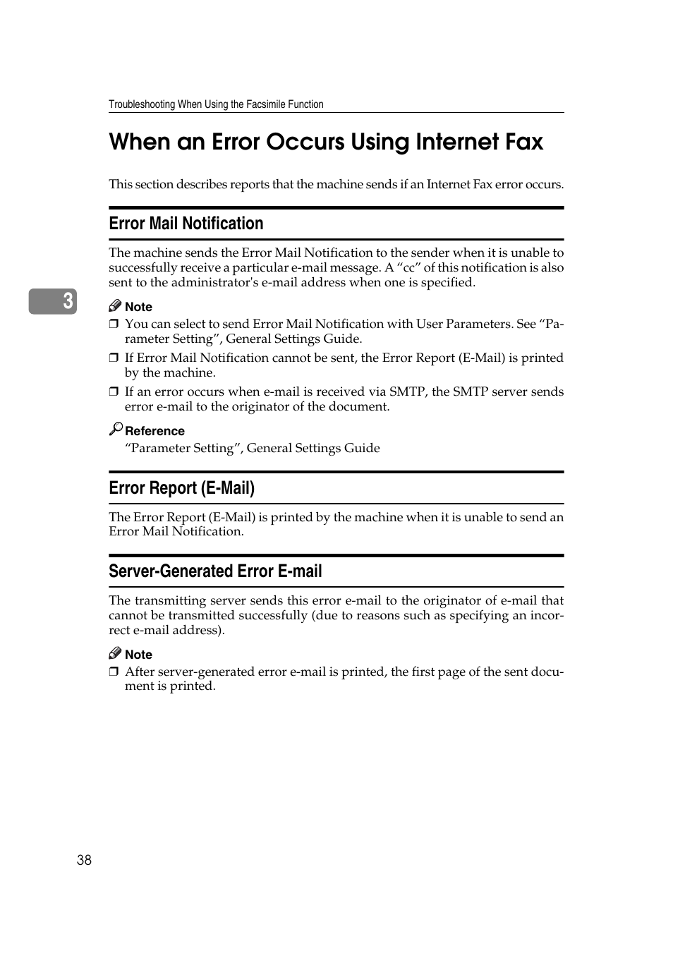 When an error occurs using internet fax, Error mail notification, Error report (e-mail) | Server-generated error e-mail, 3when an error occurs using internet fax | Ricoh Aficio MP 2500 User Manual | Page 46 / 126