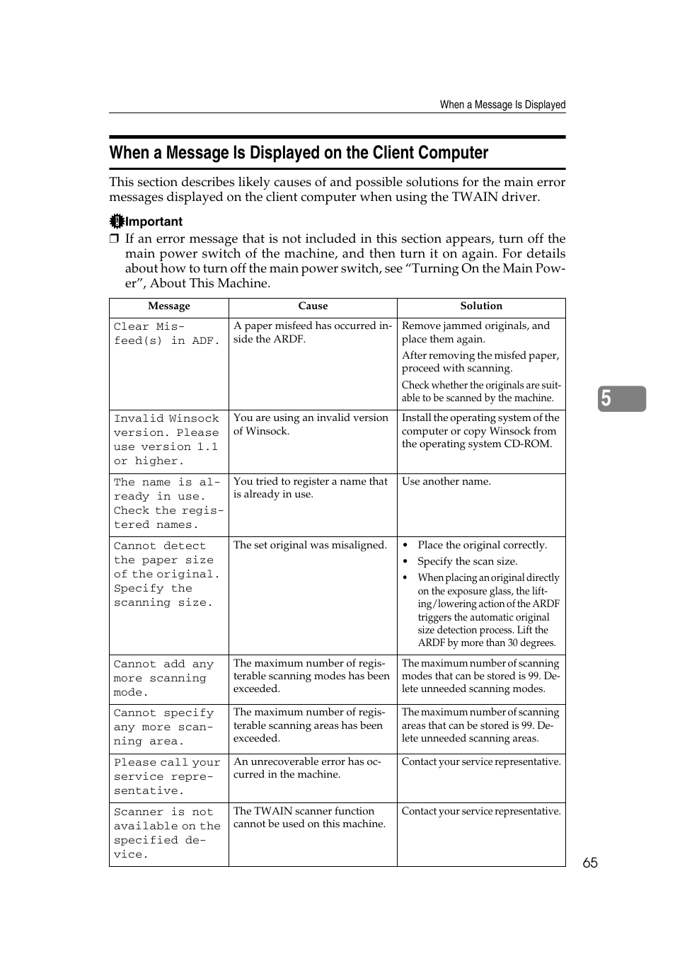 When a message is displayed on the client computer | Ricoh Aficio MP 2500 User Manual | Page 73 / 126