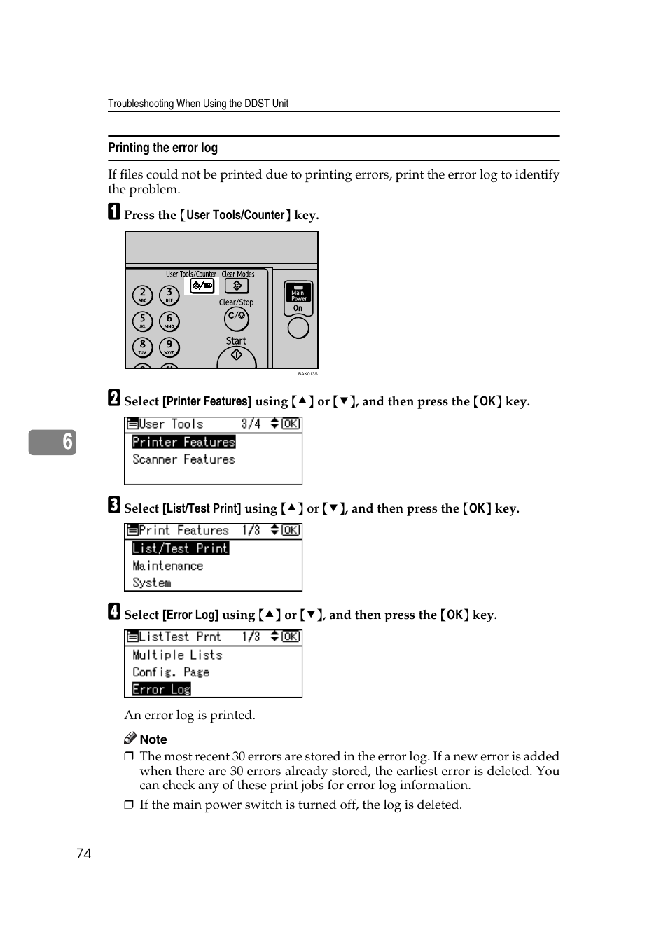 Printing the error log | Ricoh Aficio MP 2500 User Manual | Page 82 / 126
