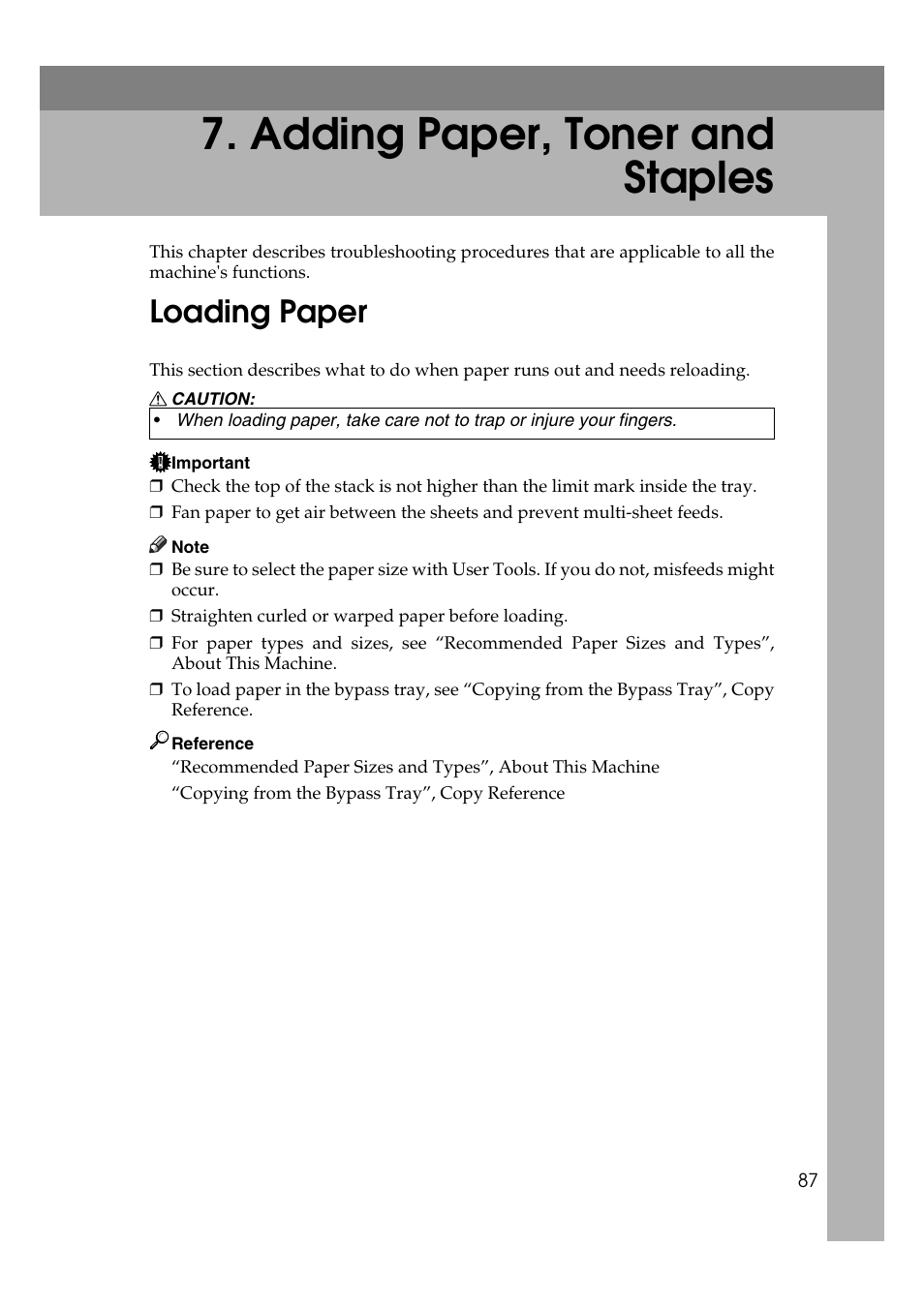  adding paper, toner and staples, Loading paper, Adding paper, toner and staples | Ricoh Aficio MP 2500 User Manual | Page 95 / 126