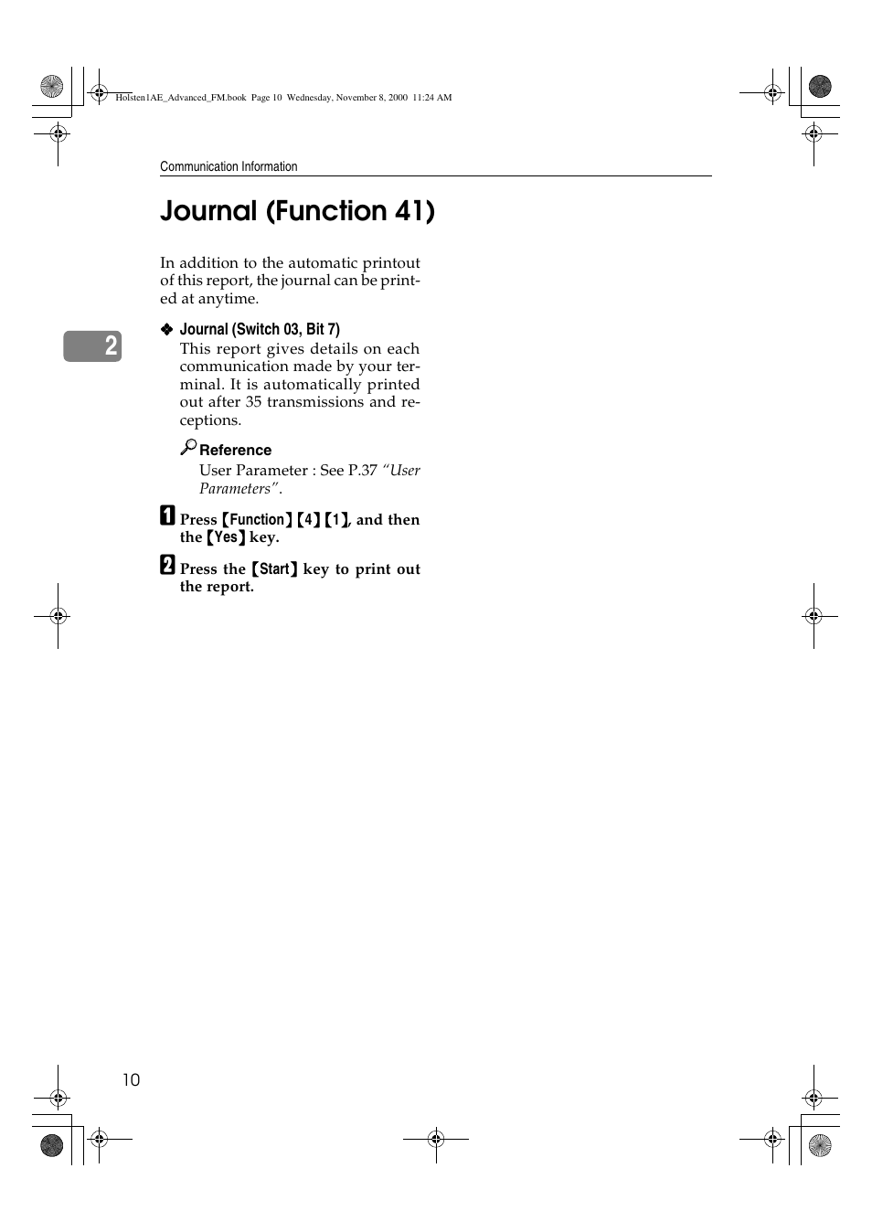 Journal (function 41), 2journal (function 41) | Ricoh FAX1400L User Manual | Page 22 / 88