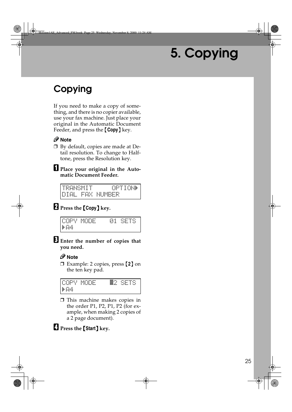Copying | Ricoh FAX1400L User Manual | Page 37 / 88