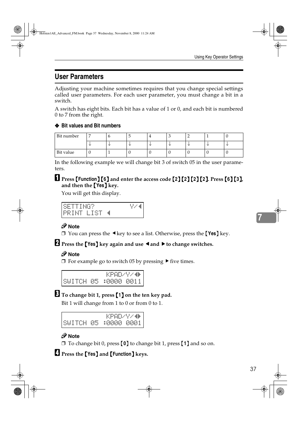 User parameters, Setting? y/h print list h | Ricoh FAX1400L User Manual | Page 49 / 88
