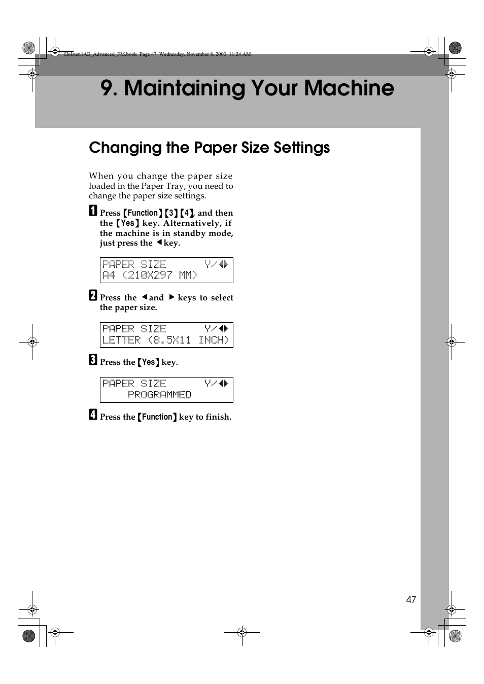 Maintaining your machine, Changing the paper size settings | Ricoh FAX1400L User Manual | Page 59 / 88