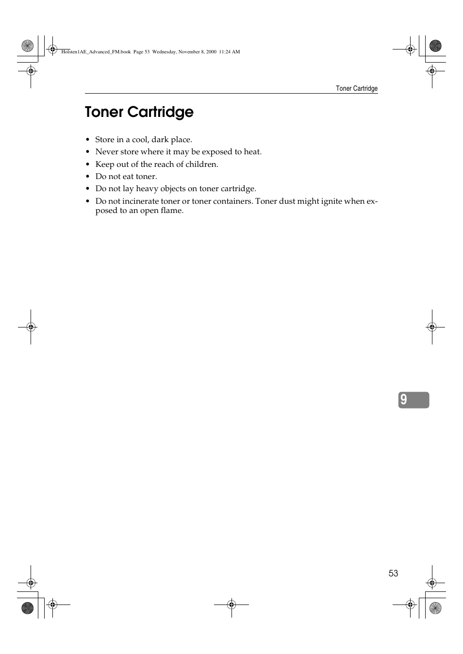 Toner cartridge, 9toner cartridge | Ricoh FAX1400L User Manual | Page 65 / 88