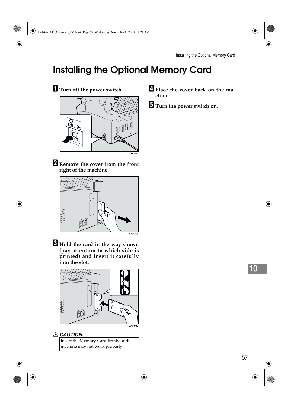 Installing the optional memory card | Ricoh FAX1400L User Manual | Page 69 / 88