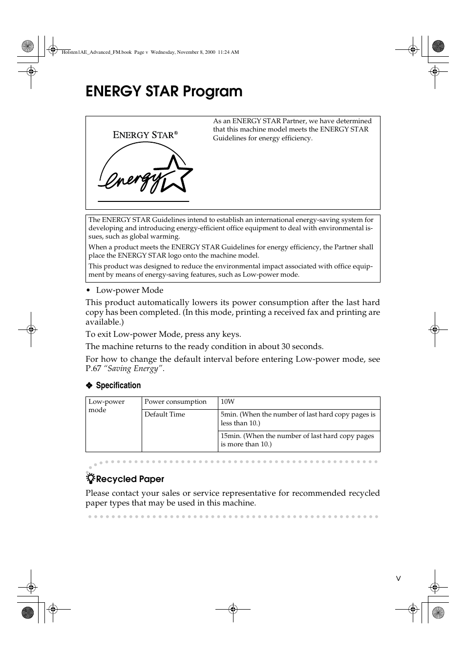 Energy star program | Ricoh FAX1400L User Manual | Page 7 / 88