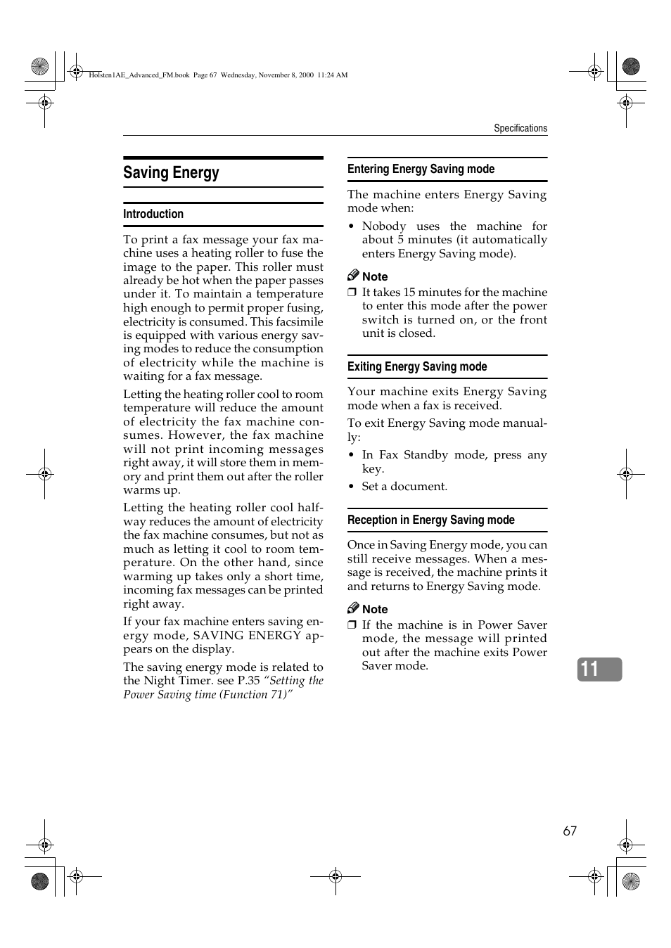 Saving energy | Ricoh FAX1400L User Manual | Page 79 / 88