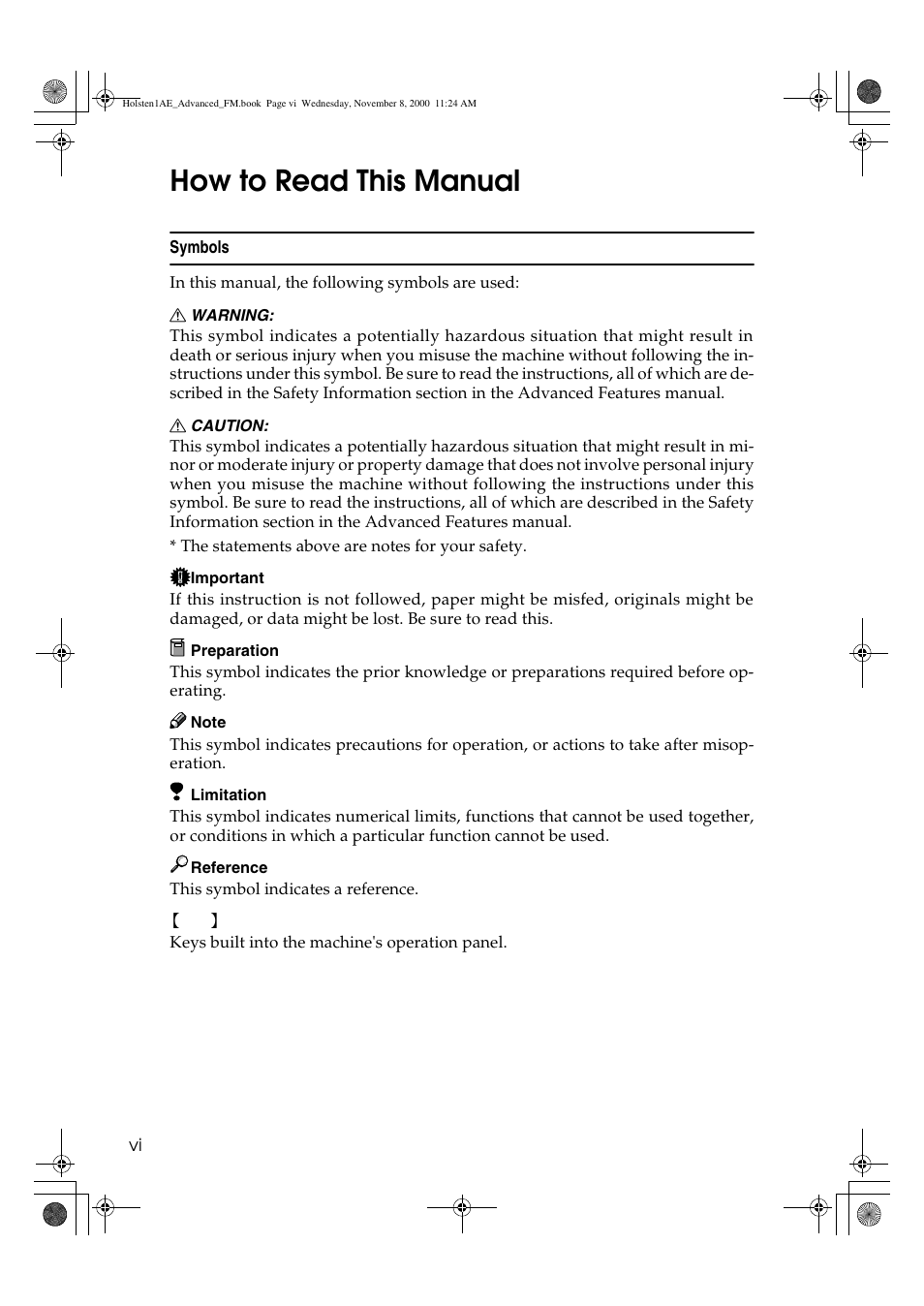 How to read this manual | Ricoh FAX1400L User Manual | Page 8 / 88