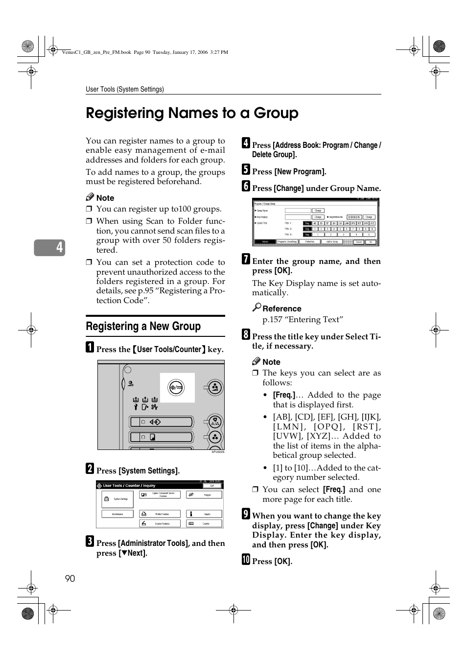4registering names to a group, Registering a new group | Ricoh Aficio Color 5560 User Manual | Page 102 / 200