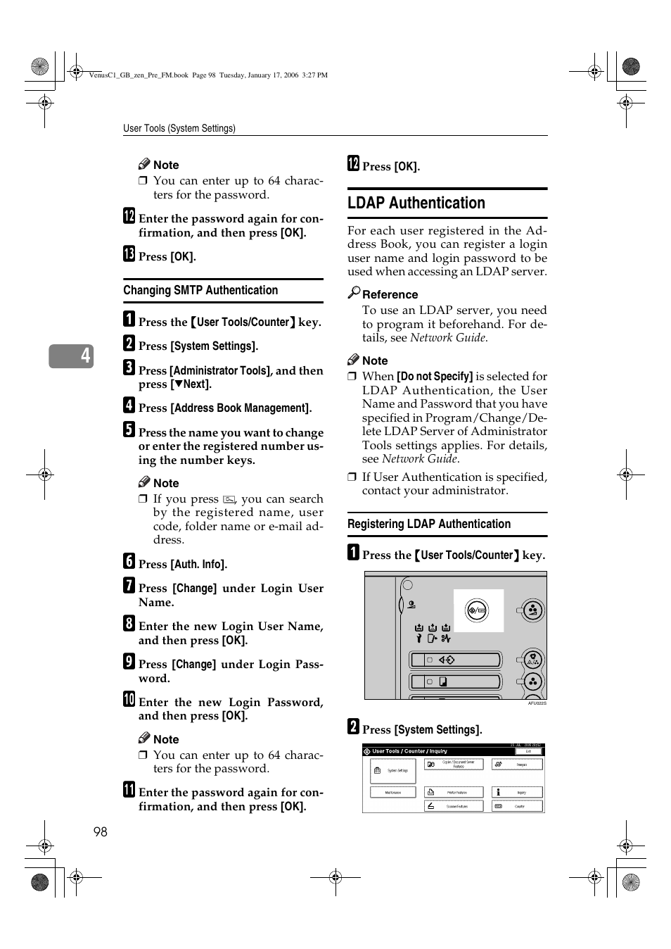 Ldap authentication | Ricoh Aficio Color 5560 User Manual | Page 110 / 200
