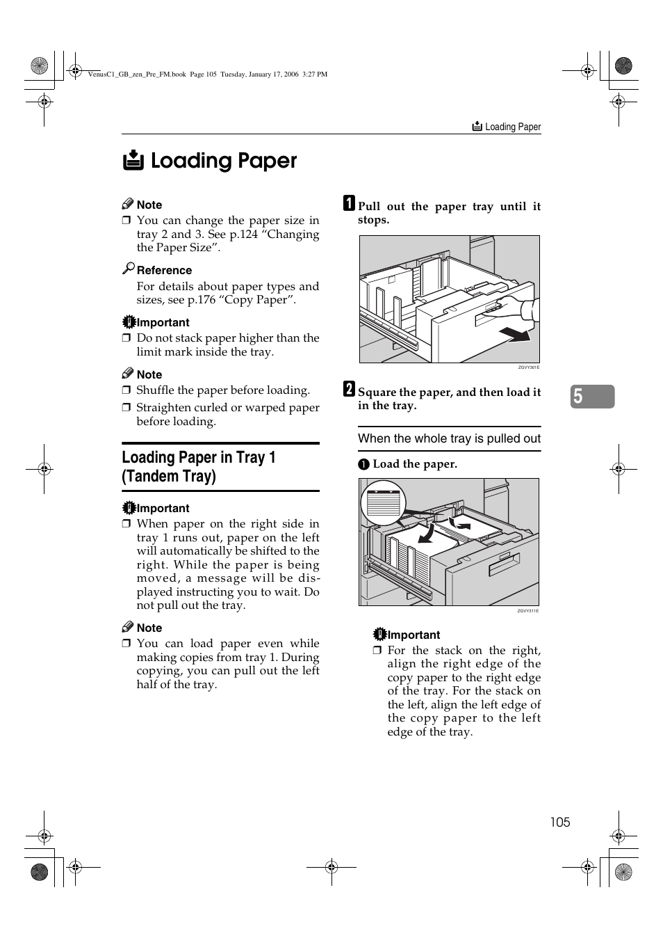 Loading paper in tray 1 (tandem tray) | Ricoh Aficio Color 5560 User Manual | Page 117 / 200