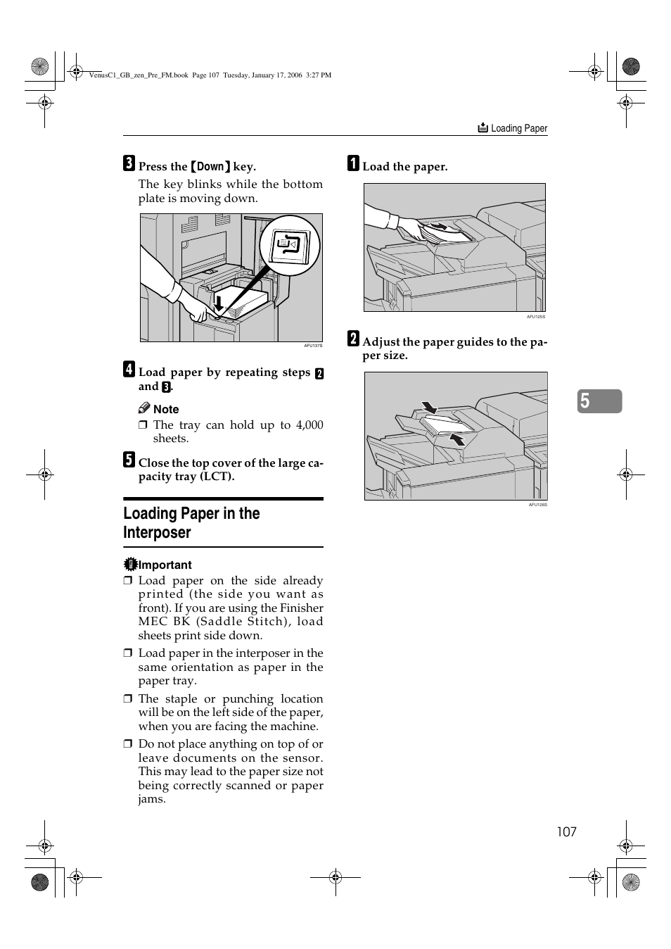 Loading paper in the interposer | Ricoh Aficio Color 5560 User Manual | Page 119 / 200