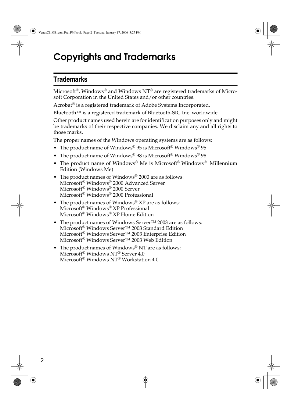 Copyrights and trademarks, Trademarks | Ricoh Aficio Color 5560 User Manual | Page 14 / 200