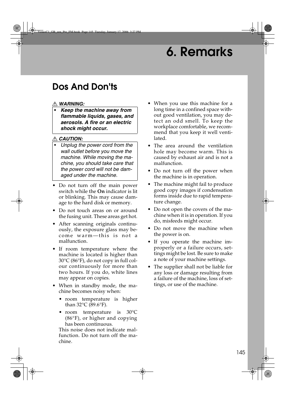 Remarks, Dos and don'ts | Ricoh Aficio Color 5560 User Manual | Page 157 / 200