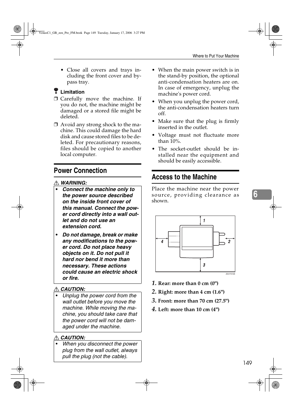 Power connection, Access to the machine | Ricoh Aficio Color 5560 User Manual | Page 161 / 200