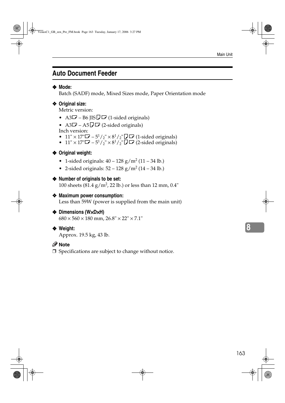 Auto document feeder | Ricoh Aficio Color 5560 User Manual | Page 175 / 200