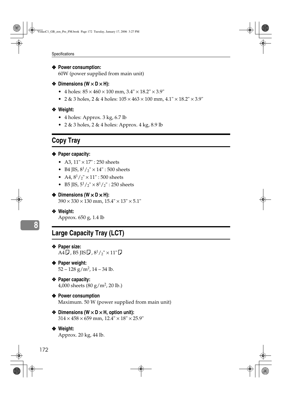 Copy tray, Large capacity tray (lct) | Ricoh Aficio Color 5560 User Manual | Page 184 / 200