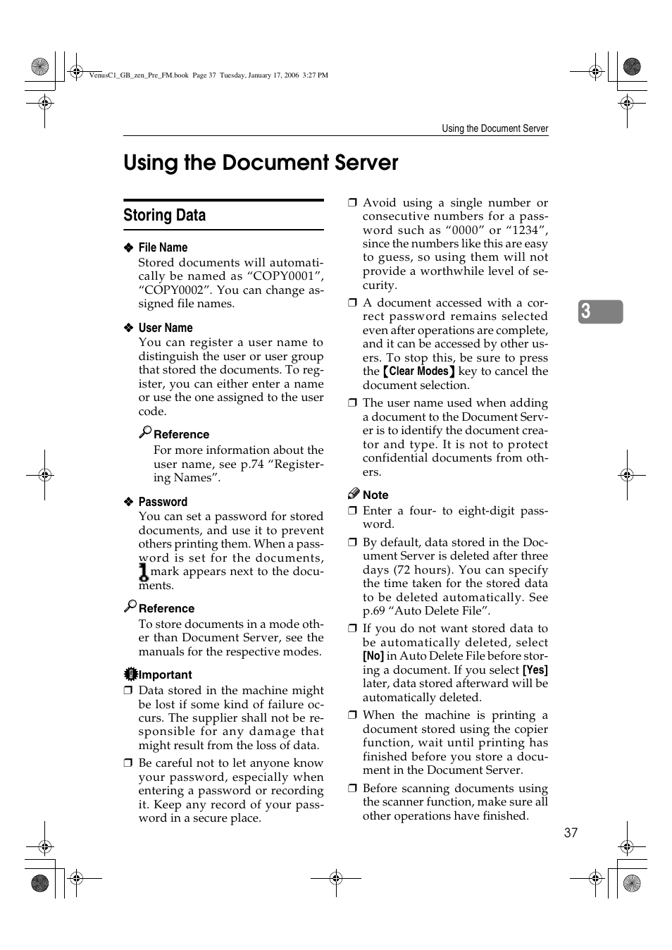 3using the document server, Storing data | Ricoh Aficio Color 5560 User Manual | Page 49 / 200