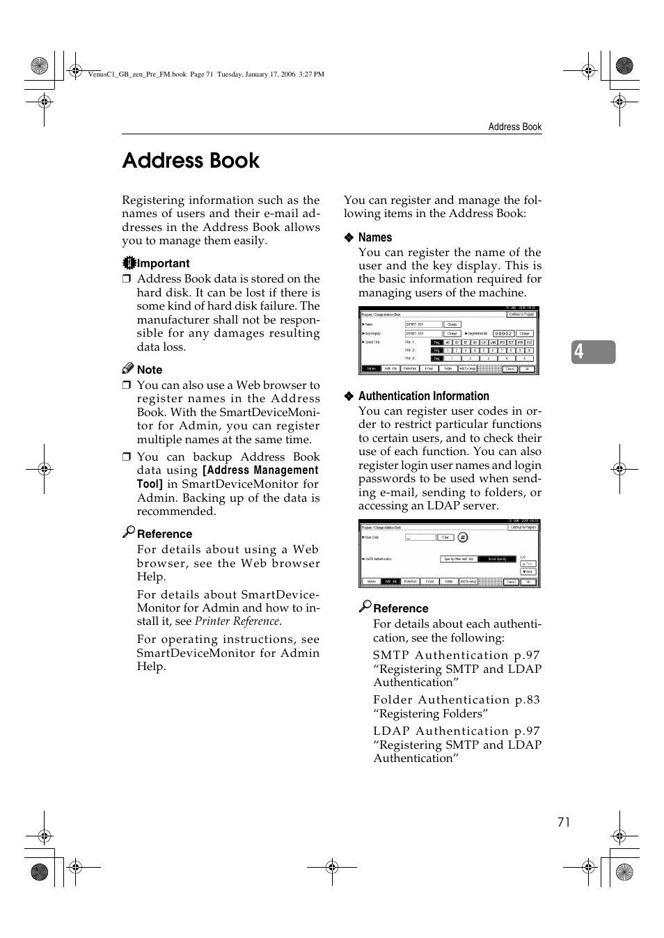 4address book | Ricoh Aficio Color 5560 User Manual | Page 83 / 200