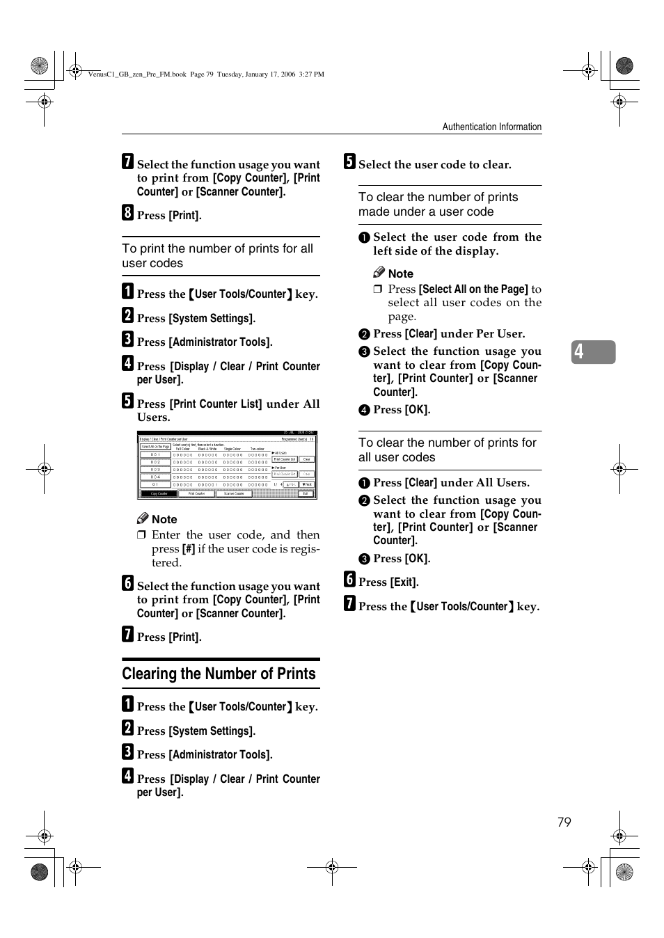 Clearing the number of prints | Ricoh Aficio Color 5560 User Manual | Page 91 / 200