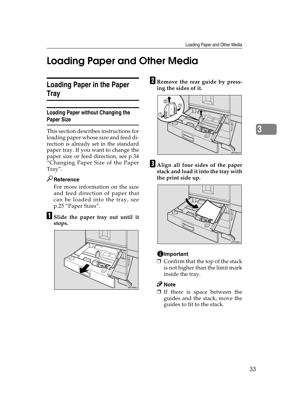Loading paper and other media, Loading paper in the paper tray, 3loading paper and other media | Ricoh AP4510 User Manual | Page 107 / 424
