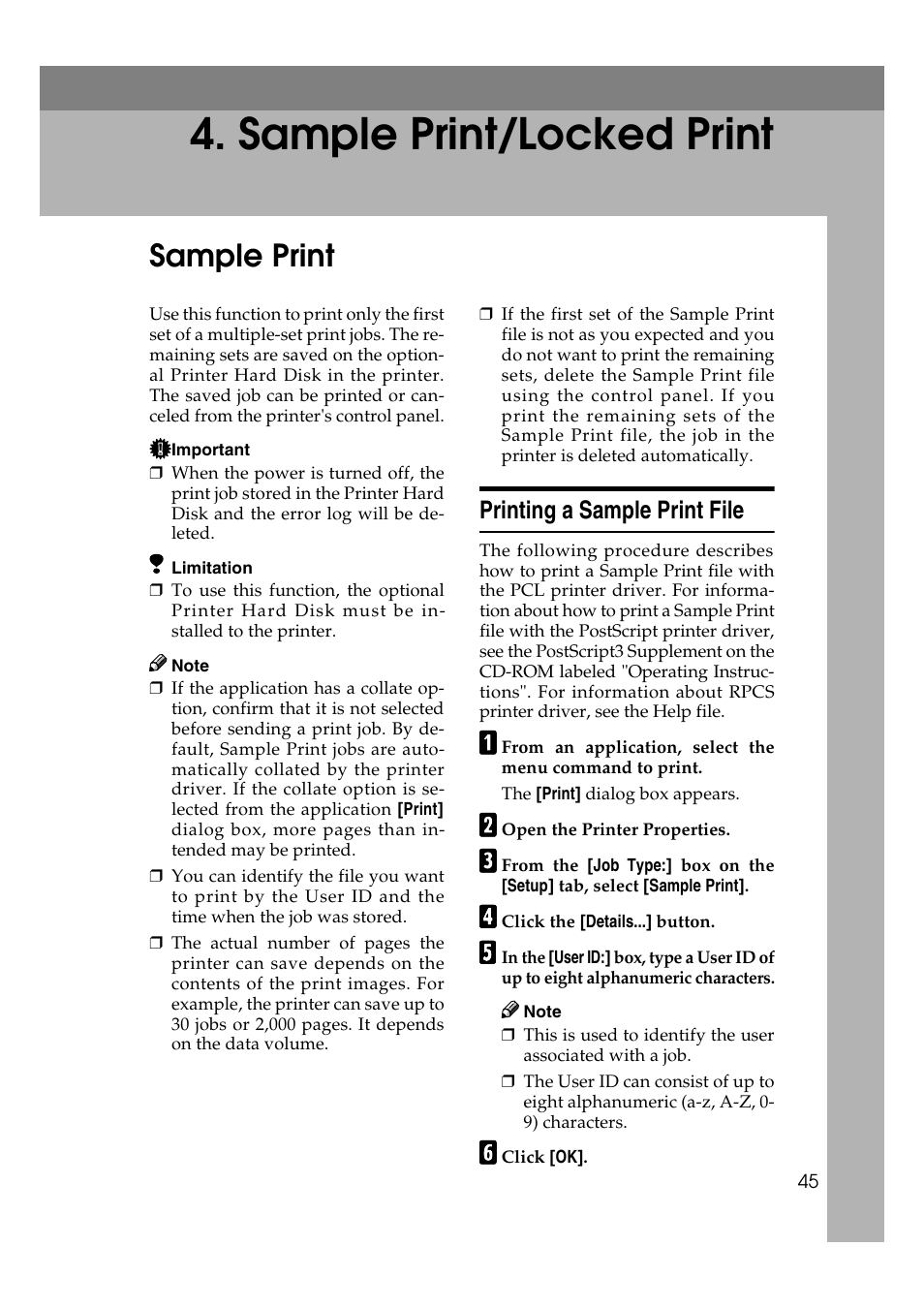  sample print/locked print, Sample print, Printing a sample print file | Sample print/locked print | Ricoh AP4510 User Manual | Page 119 / 424