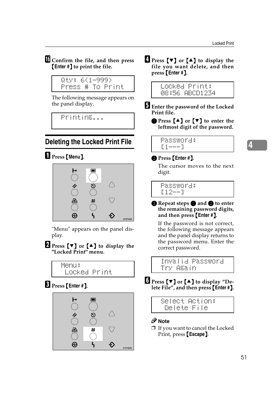 Deleting the locked print file | Ricoh AP4510 User Manual | Page 125 / 424
