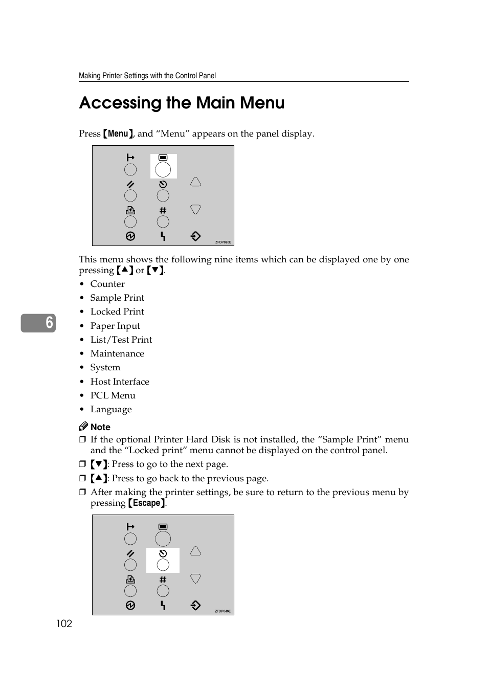 Accessing the main menu, 6accessing the main menu | Ricoh AP4510 User Manual | Page 176 / 424