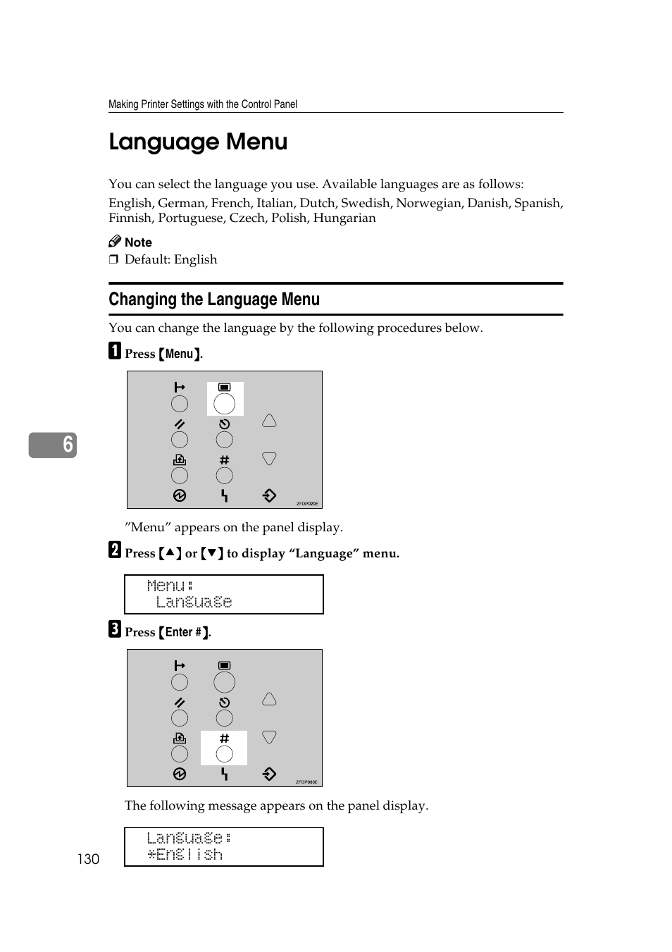 Language menu, Changing the language menu, 6language menu | Ricoh AP4510 User Manual | Page 204 / 424