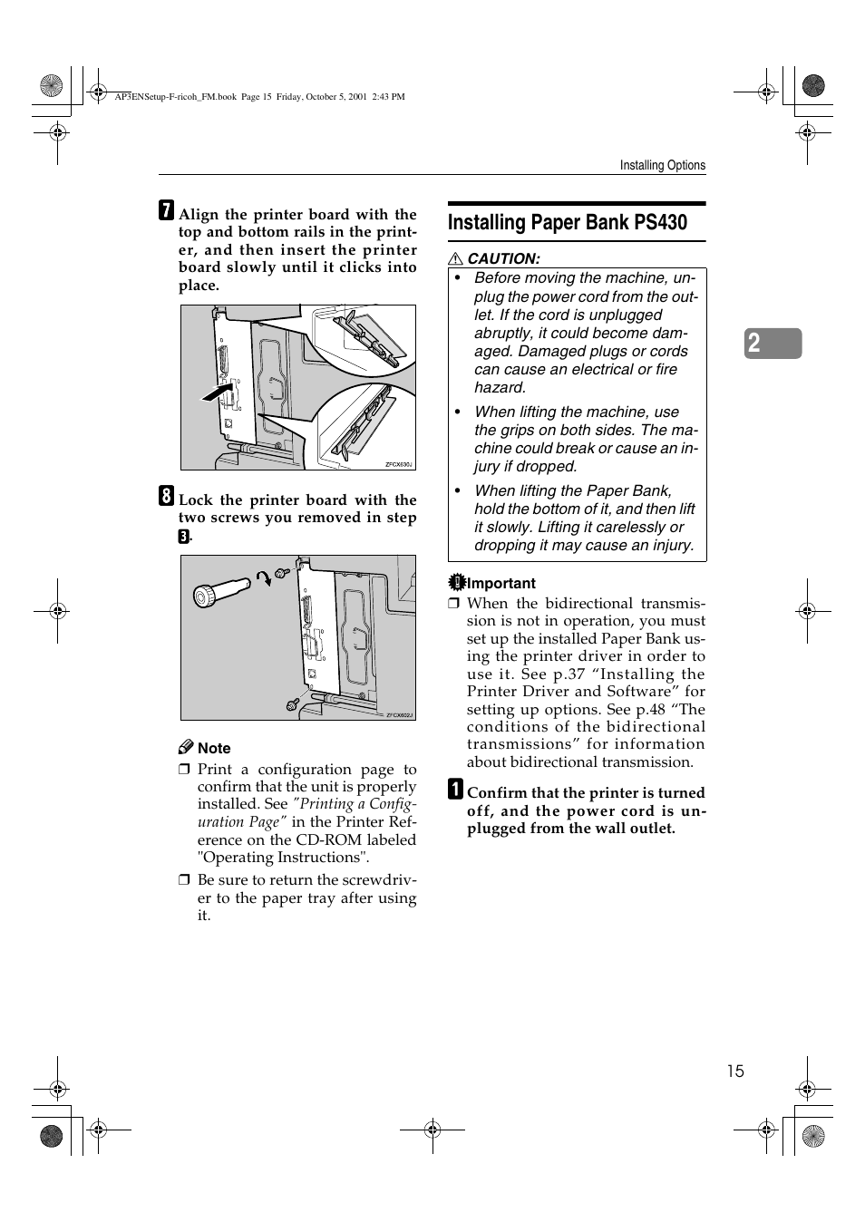 Installing paper bank ps430 | Ricoh AP4510 User Manual | Page 25 / 424