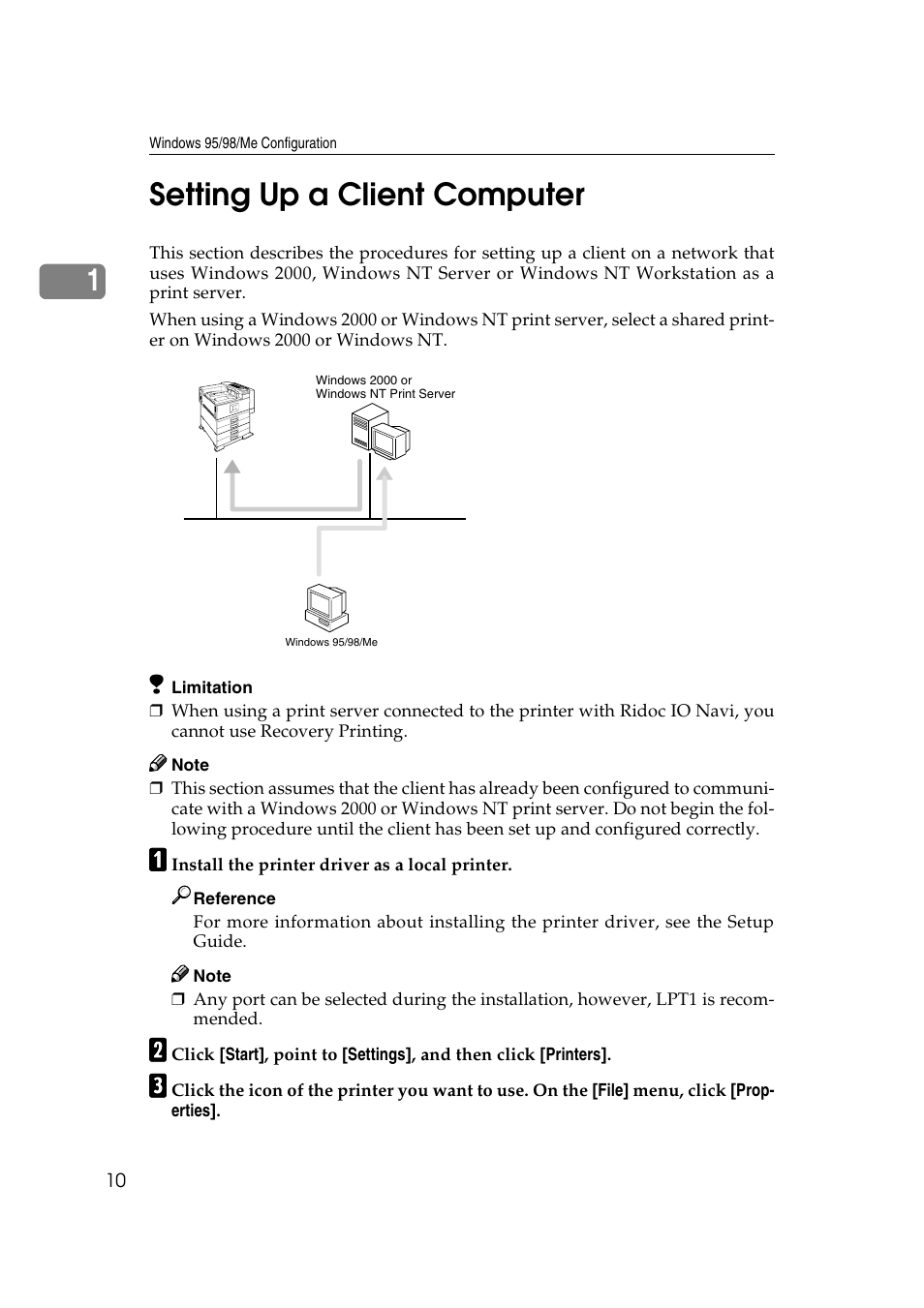 Setting up a client computer, 1setting up a client computer | Ricoh AP4510 User Manual | Page 250 / 424