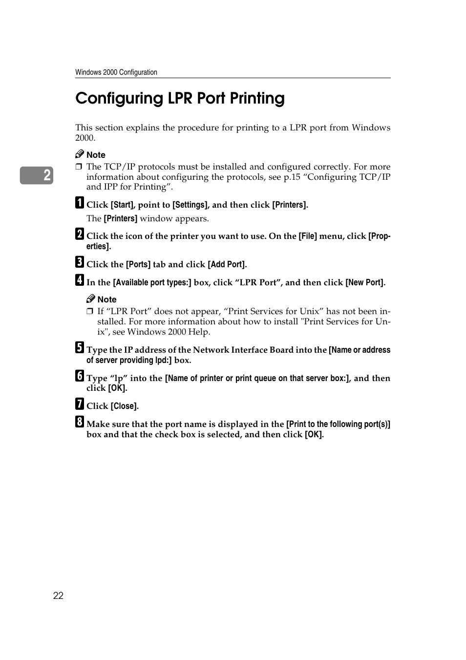 Configuring lpr port printing, 2configuring lpr port printing | Ricoh AP4510 User Manual | Page 262 / 424