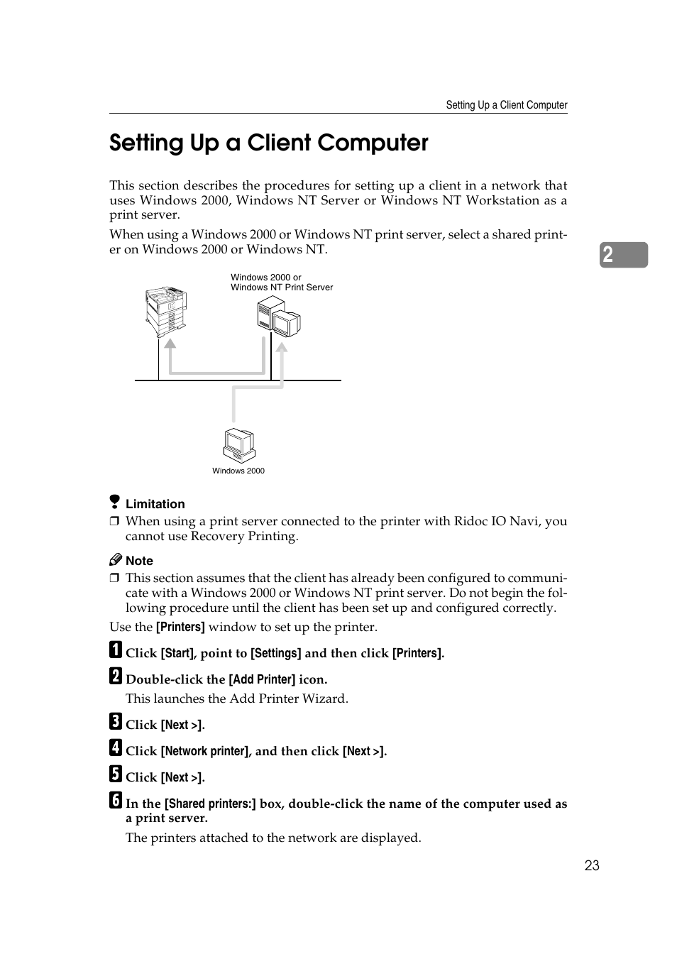 Setting up a client computer, 2setting up a client computer | Ricoh AP4510 User Manual | Page 263 / 424