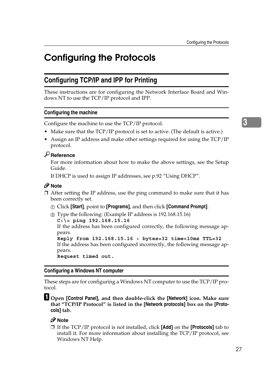 Configuring the protocols, Configuring tcp/ip and ipp for printing, 3configuring the protocols | Ricoh AP4510 User Manual | Page 267 / 424