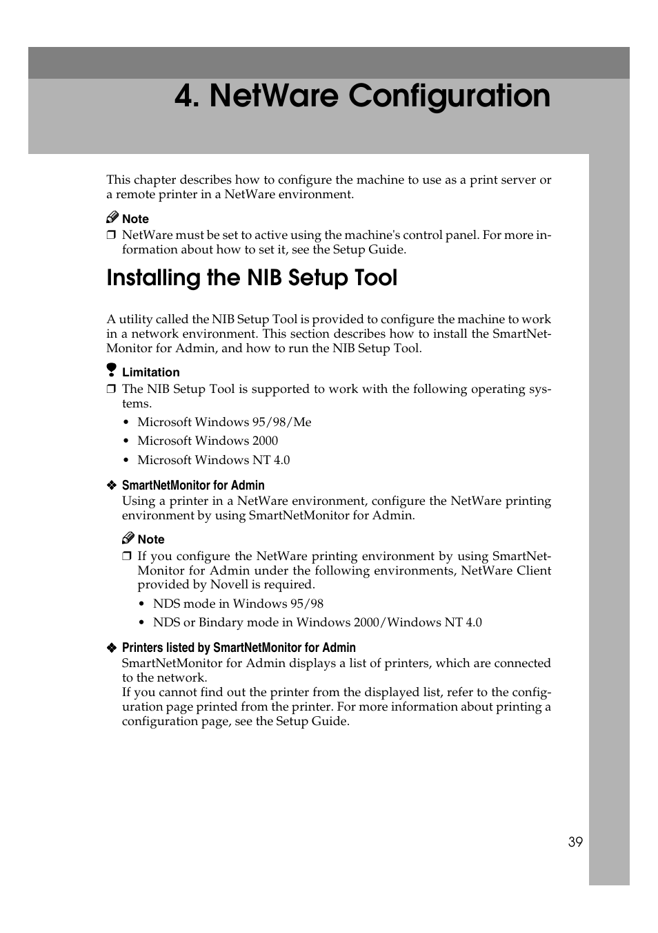  netware configuration, Installing the nib setup tool, P.39 “netware configuration”. th | Netware configuration | Ricoh AP4510 User Manual | Page 279 / 424