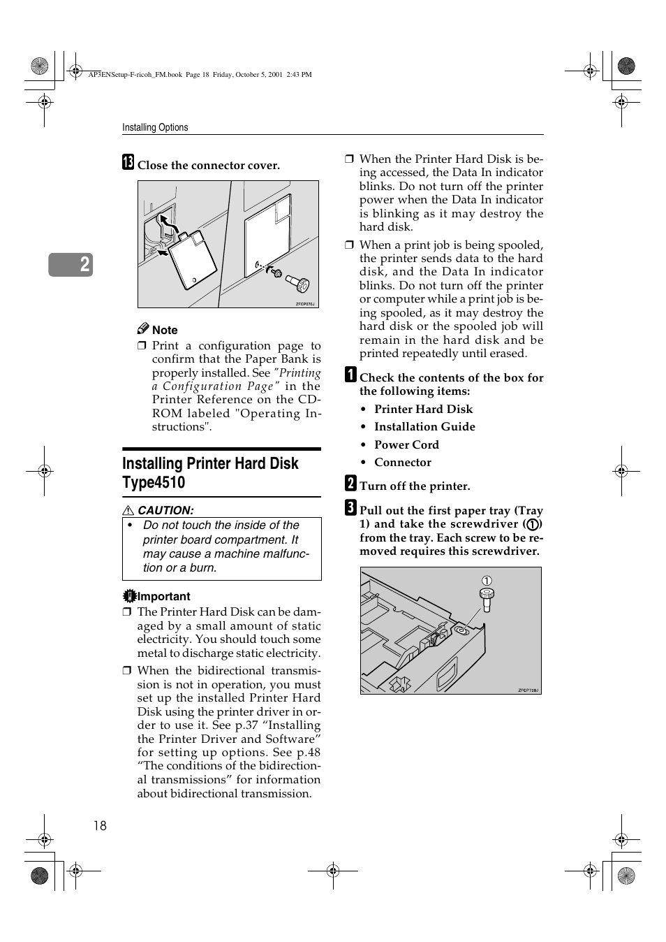 Installing printer hard disk type4510 | Ricoh AP4510 User Manual | Page 28 / 424