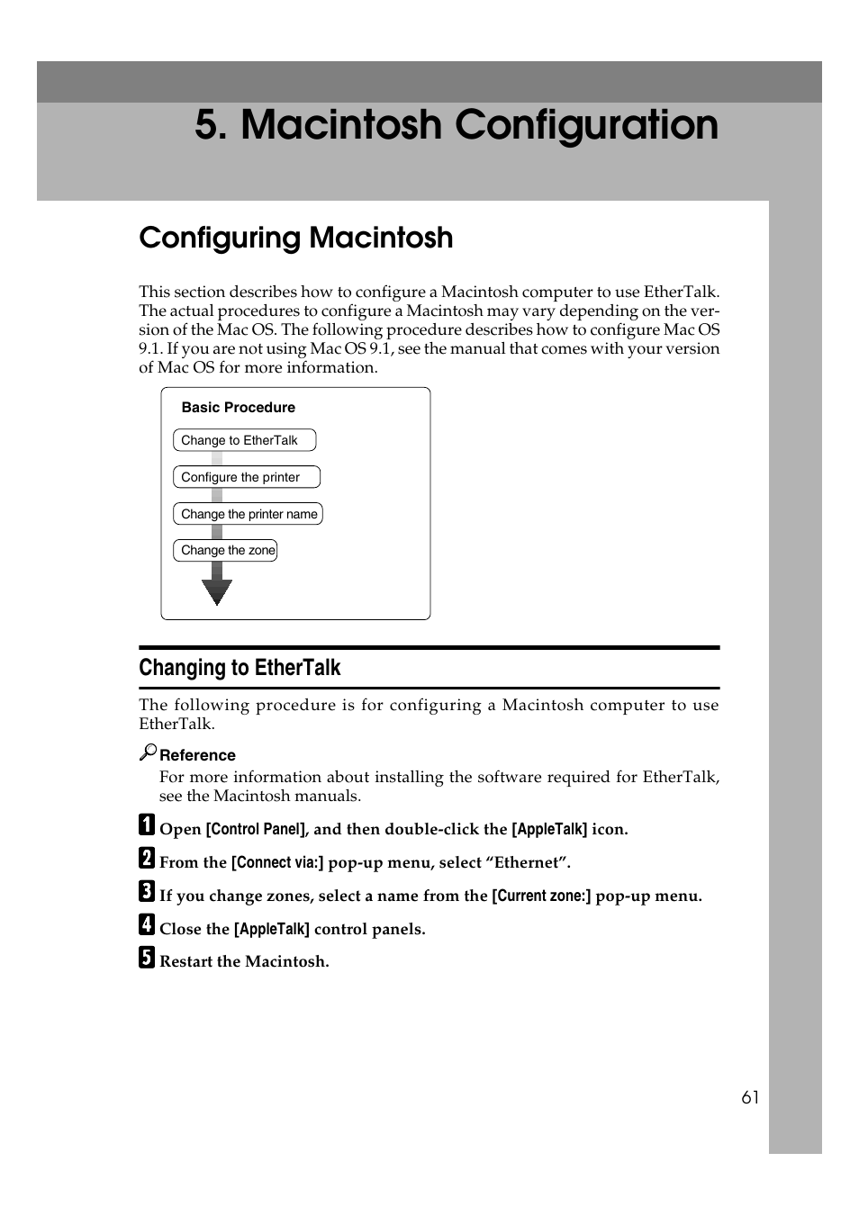  macintosh configuration, Configuring macintosh, Changing to ethertalk | Macintosh configuration | Ricoh AP4510 User Manual | Page 301 / 424