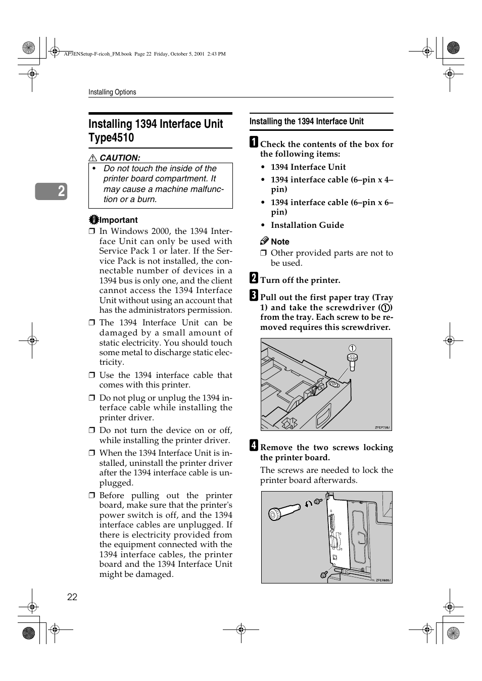 Installing 1394 interface unit type4510 | Ricoh AP4510 User Manual | Page 32 / 424