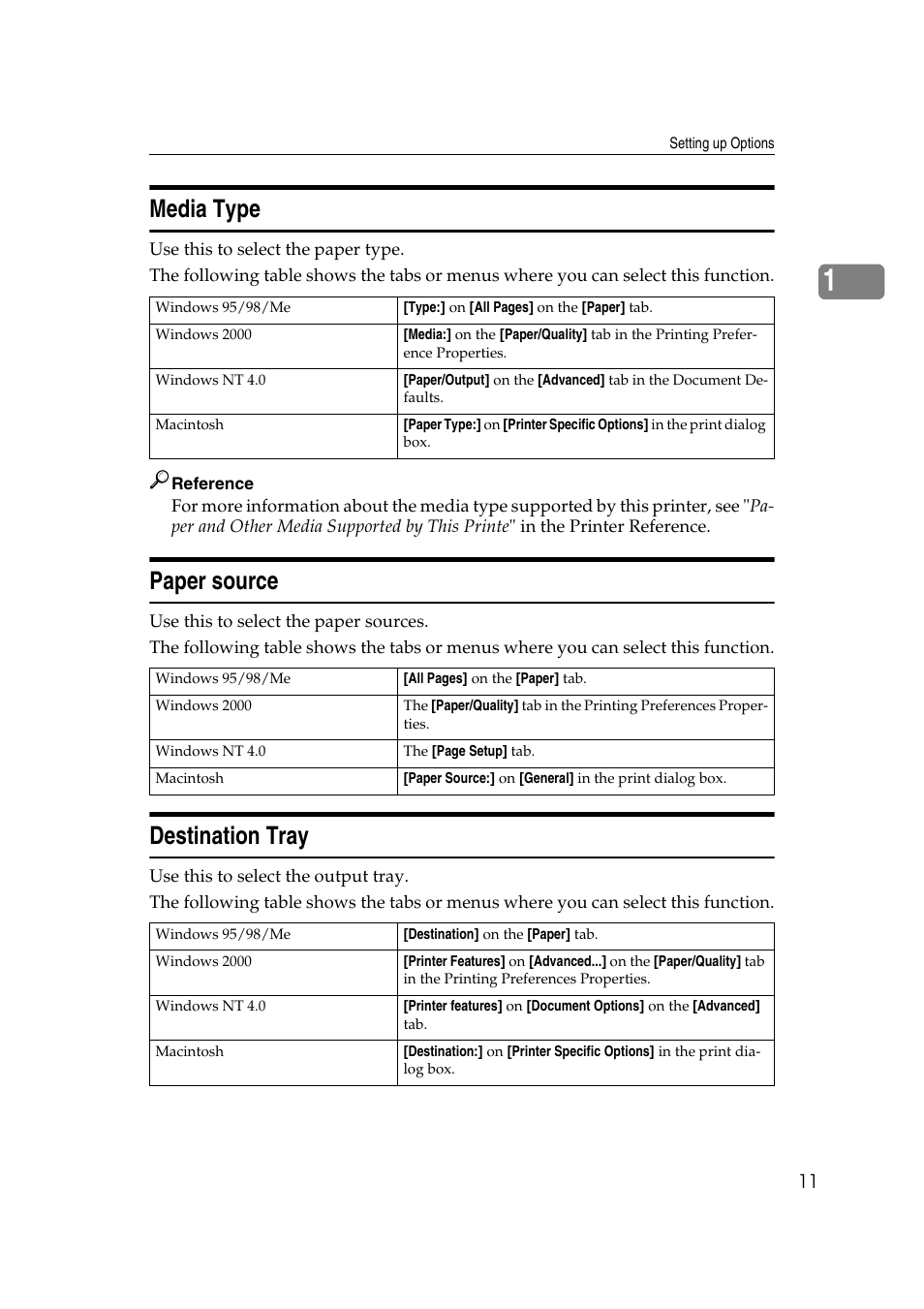 Media type, Paper source, Destination tray | Media type paper source destination tray | Ricoh AP4510 User Manual | Page 355 / 424