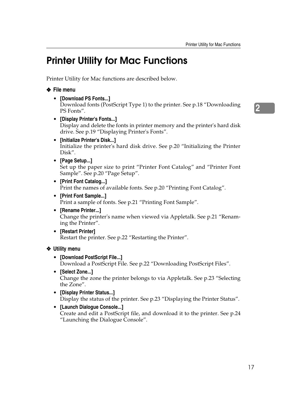 Printer utility for mac functions, 2printer utility for mac functions | Ricoh AP4510 User Manual | Page 361 / 424