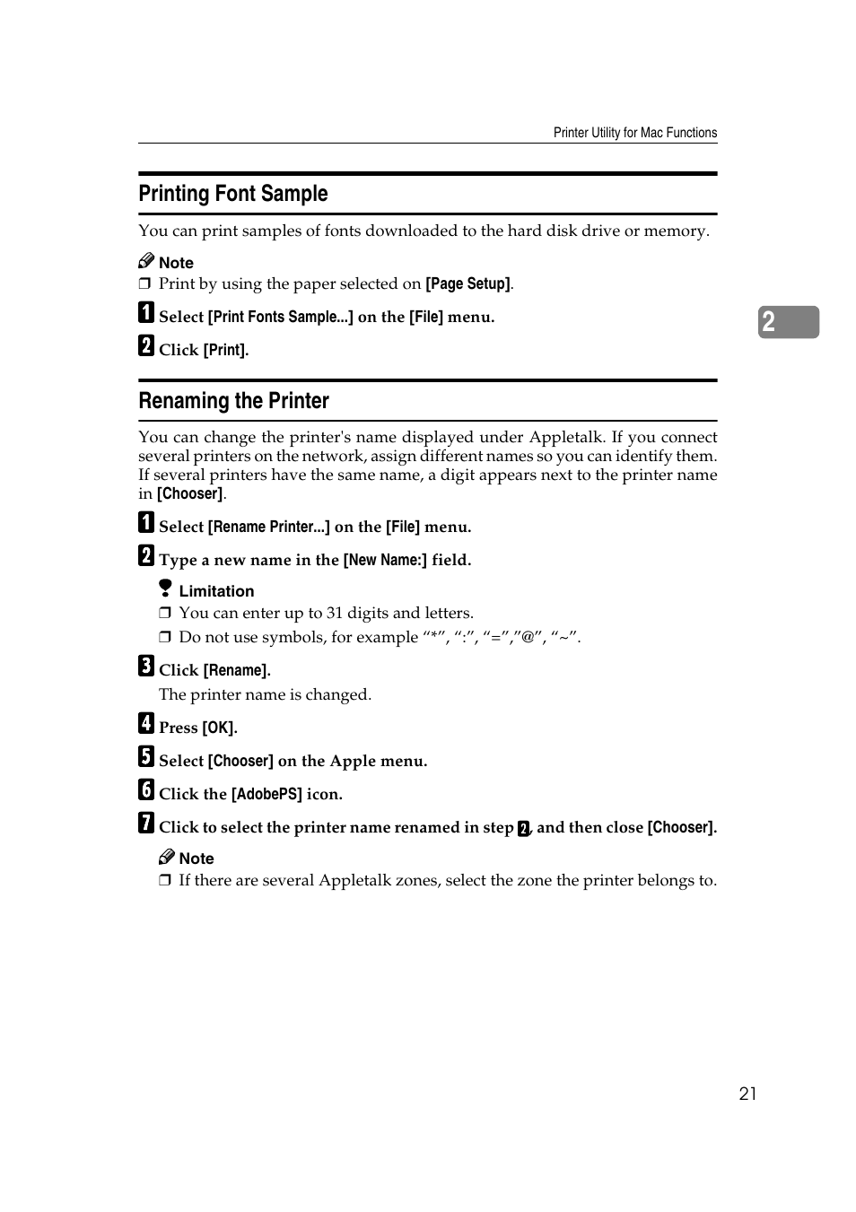 Printing font sample, Renaming the printer, P.21 “printing font sample | E p.21 “renam- ing the printer | Ricoh AP4510 User Manual | Page 365 / 424