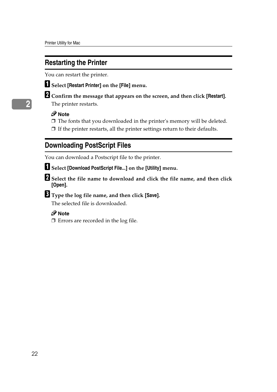 Restarting the printer, Downloading postscript files, P.22 “restarting the printer | File. see p.22 “downloading postscript files | Ricoh AP4510 User Manual | Page 366 / 424