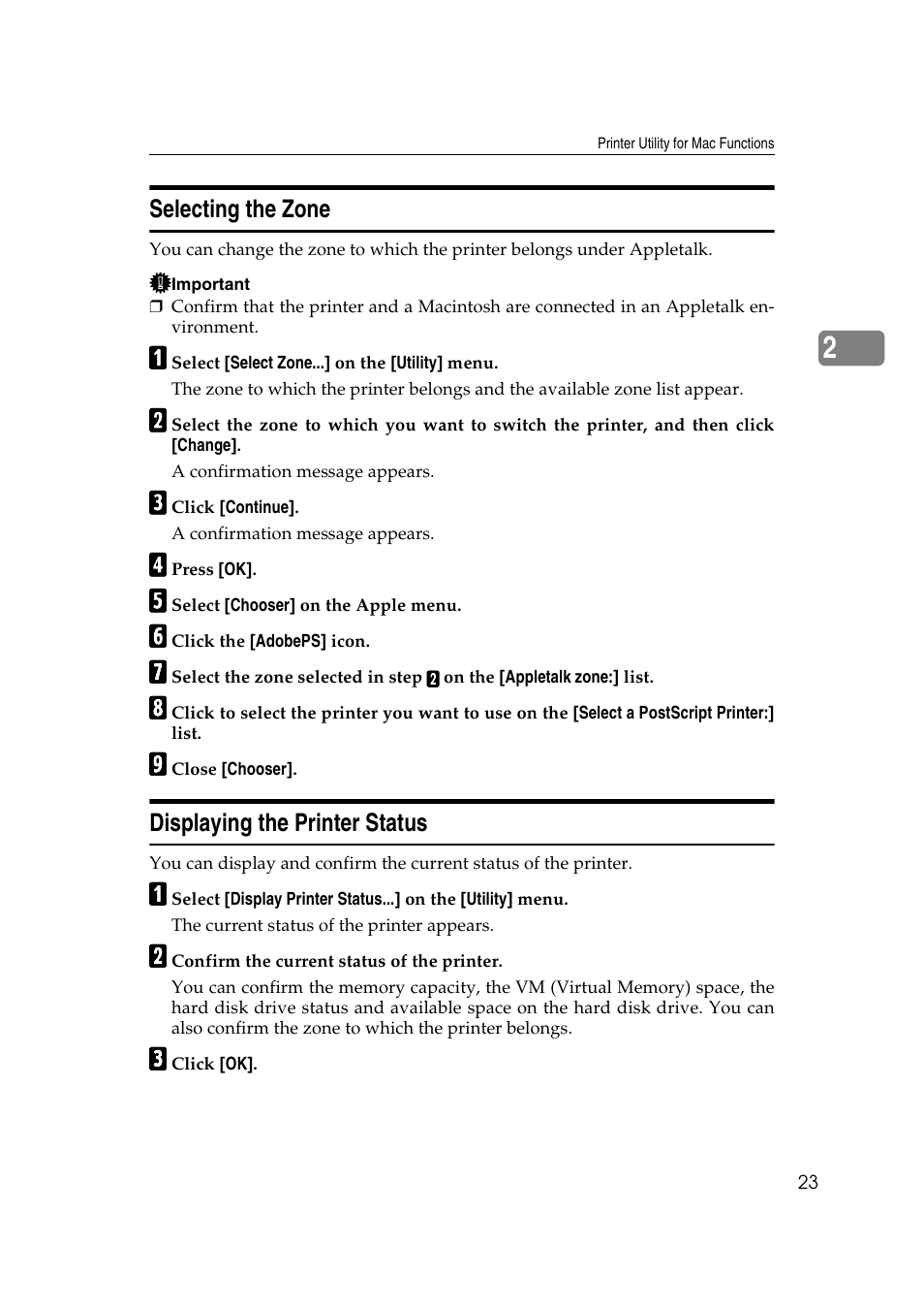 Selecting the zone, Displaying the printer status, Etalk. see p.23 “selecting the zone | P.23 “displaying the printer status | Ricoh AP4510 User Manual | Page 367 / 424