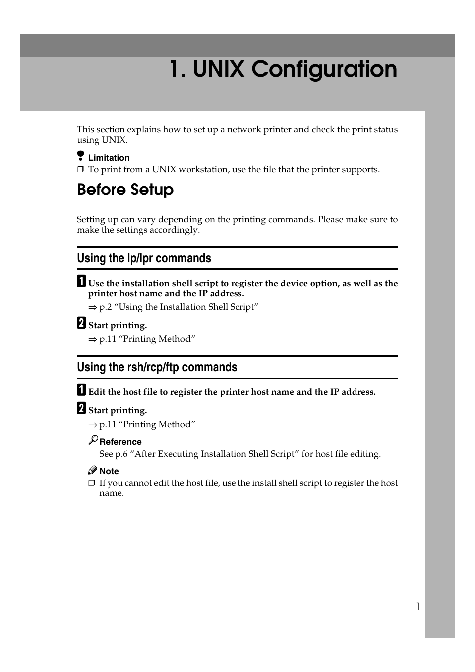  unix configuration, Before setup, Using the lp/lpr commands | Using the rsh/rcp/ftp commands, Unix configuration | Ricoh AP4510 User Manual | Page 377 / 424