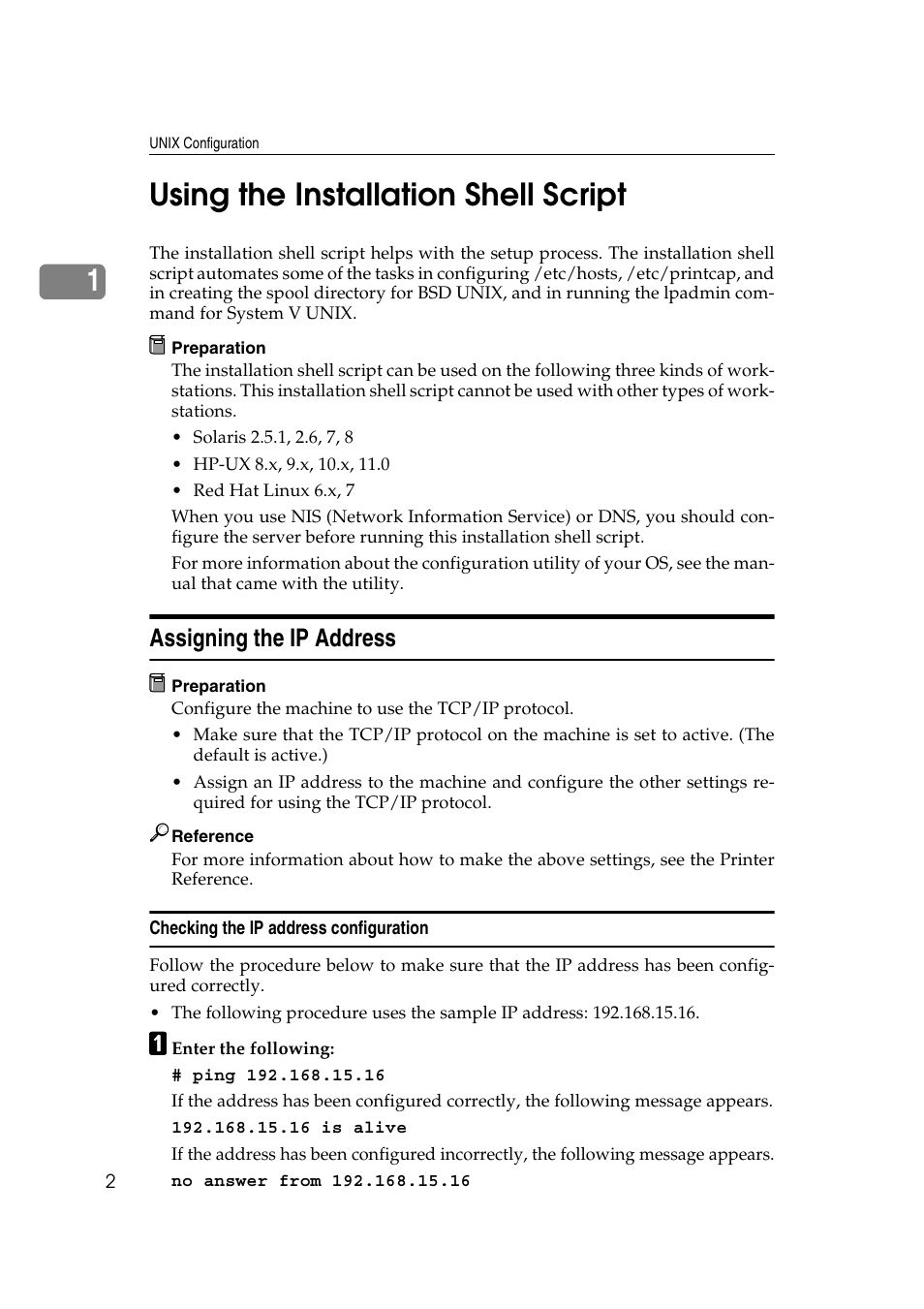 Using the installation shell script, Assigning the ip address, P.2 “using the installation shell script | 1using the installation shell script | Ricoh AP4510 User Manual | Page 378 / 424