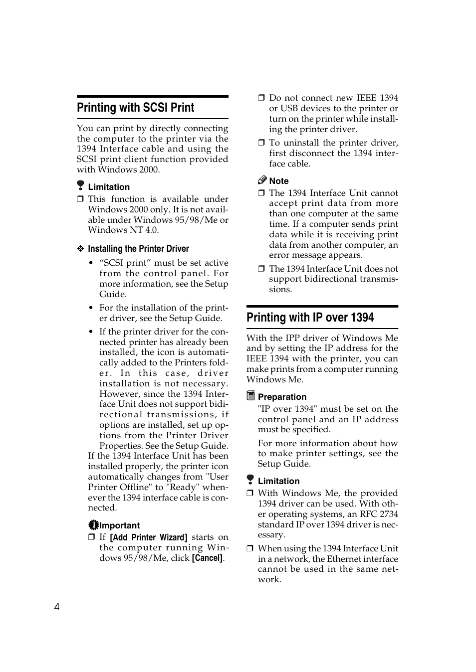 Printing with scsi print, Printing with ip over 1394 | Ricoh AP4510 User Manual | Page 414 / 424
