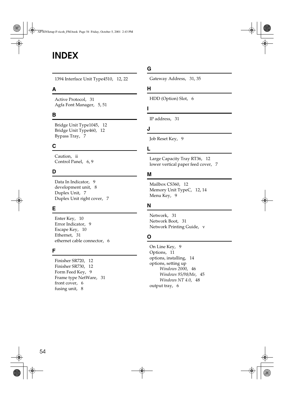 Index | Ricoh AP4510 User Manual | Page 64 / 424